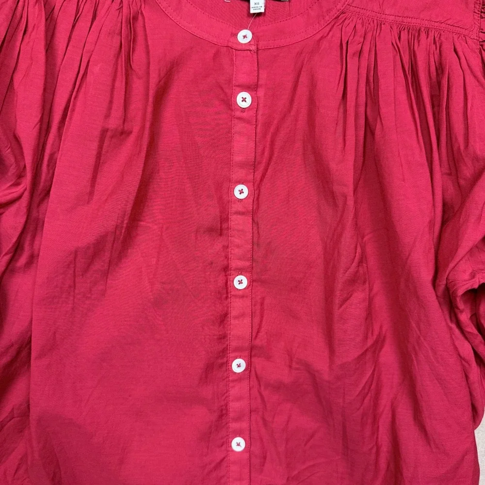 NWT Madewell Women's Cherry Red Balloon-Sleeve Top Blouse XS Boho‎